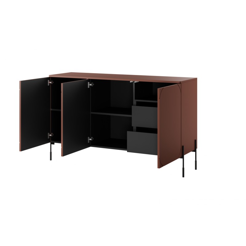 Komoda trzydrzwiowa z dwoma ukrytymi szufladami Sonatia 150 cm - burgund Komoda trzydrzwiowa z dwoma ukrytymi szufladami Sonatia 150 cm - burgund