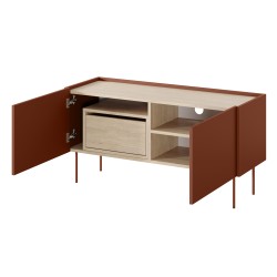 Szafka RTV Desin 120 cm z ukrytą szufladą - ceramic red / dąb nagano Szafka RTV Desin 120 cm z ukrytą szufladą - ceramic red / dąb nagano