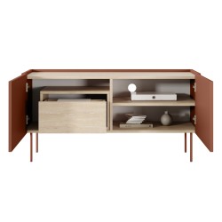 Szafka RTV Desin 120 cm z ukrytą szufladą - ceramic red / dąb nagano Szafka RTV Desin 120 cm z ukrytą szufladą - ceramic red / dąb nagano