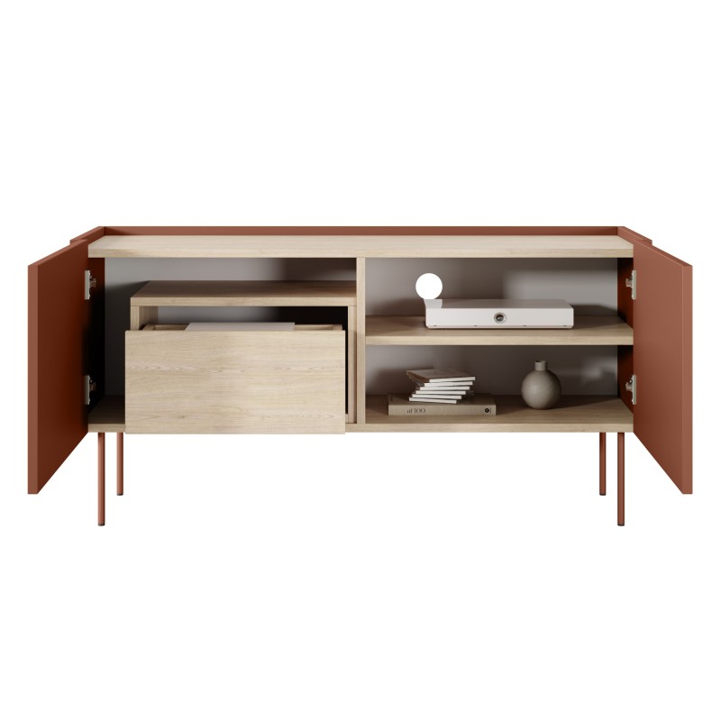 Szafka RTV Desin 120 cm z ukrytą szufladą - ceramic red / dąb nagano Szafka RTV Desin 120 cm z ukrytą szufladą - ceramic red / dąb nagano