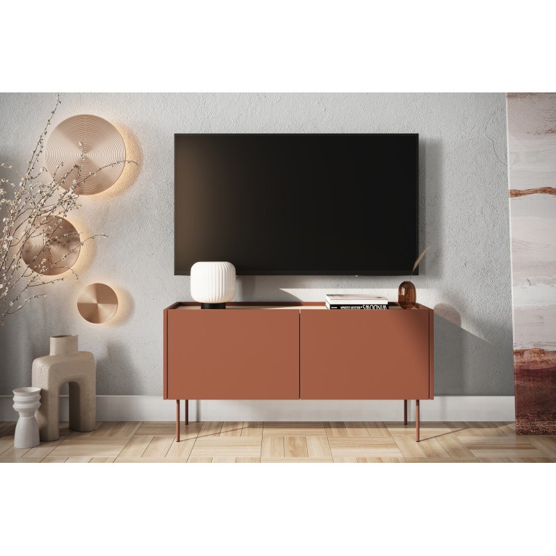 Szafka RTV Desin 120 cm z ukrytą szufladą - ceramic red / dąb nagano Szafka RTV Desin 120 cm z ukrytą szufladą - ceramic red / dąb nagano