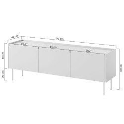 Szafka RTV Desin 170 cm z ukrytą szufladą i metalowymi nogami - czerwony / ceramic red / dąb nagano