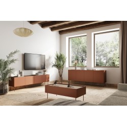 Szafka RTV Desin 220 cm z 2 ukrytymi szufladami - czerwony / ceramic red / dąb nagano Szafka RTV Desin 220 cm z 2 ukrytymi szufladami - czerwony / ceramic red / dąb nagano