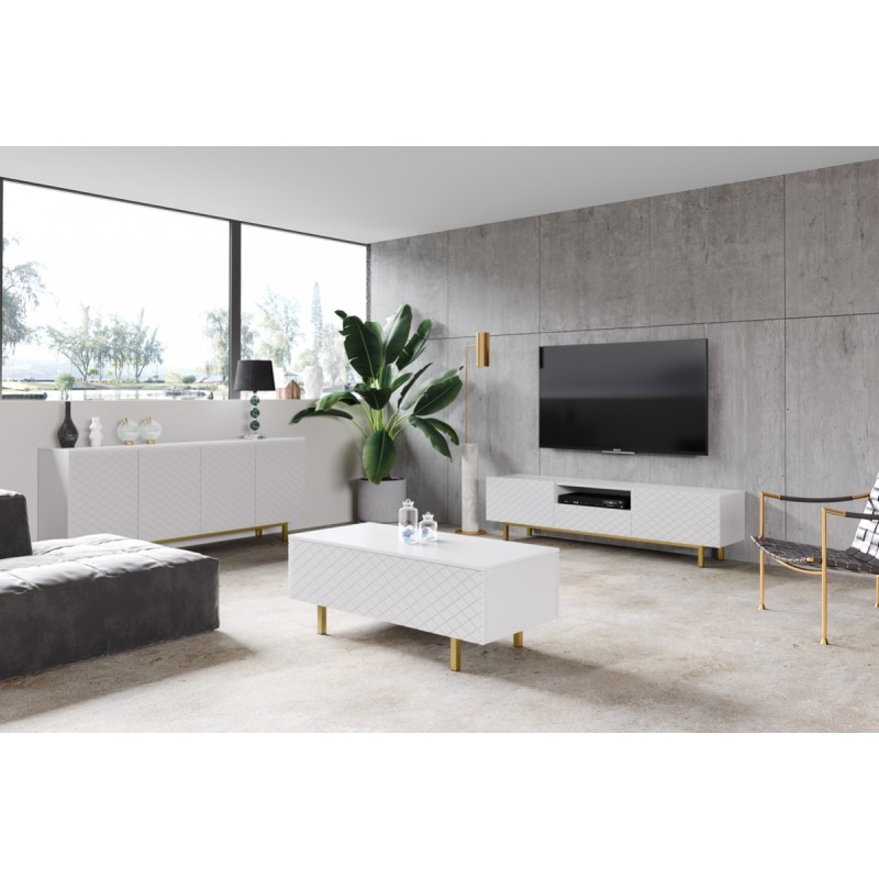 Stolik kawowy Scalia II 120 2K ze schowkiem - biały mat / złote nogi - Limitowana oferta Stolik kawowy Scalia II 120 2K ze schowkiem - biały mat / złote nogi - Limitowana oferta