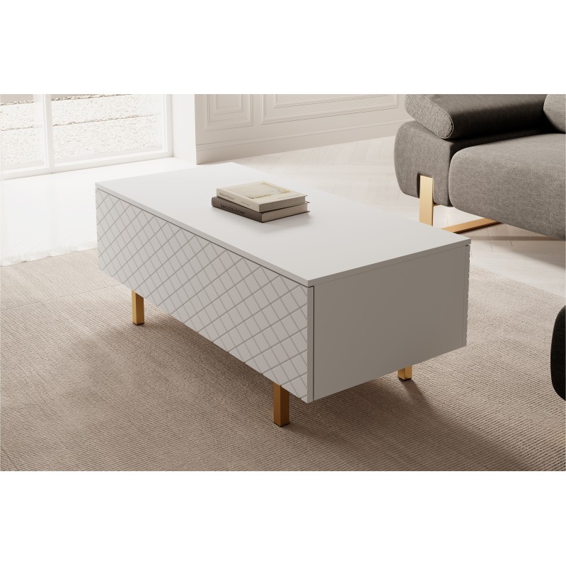 Stolik kawowy Scalia II 120 2K ze schowkiem - biały mat / złote nogi - Limitowana oferta Stolik kawowy Scalia II 120 2K ze schowkiem - biały mat / złote nogi - Limitowana oferta