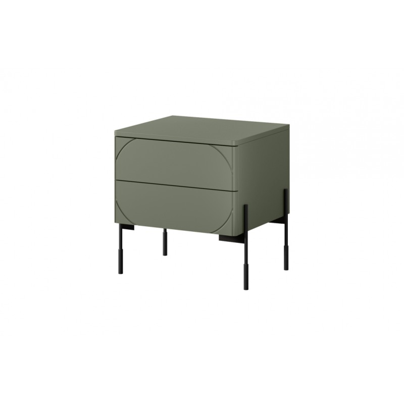 Szafka nocna z dwoma szufladami Sonatia na metalowych nogach 45 cm - oliwka Szafka nocna z dwoma szufladami Sonatia na metalowych nogach 45 cm - oliwka
