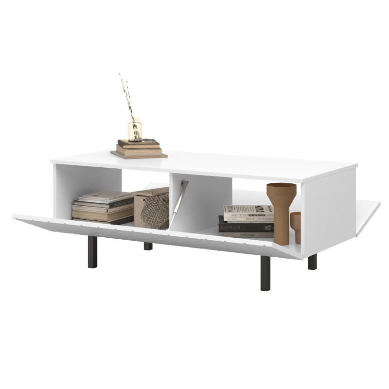 Stolik kawowy Scalia II 120 2K ze schowkiem - biały mat / czarne nogi - Limitowana oferta Stolik kawowy Scalia II 120 2K ze schowkiem - biały mat / czarne nogi - Limitowana oferta