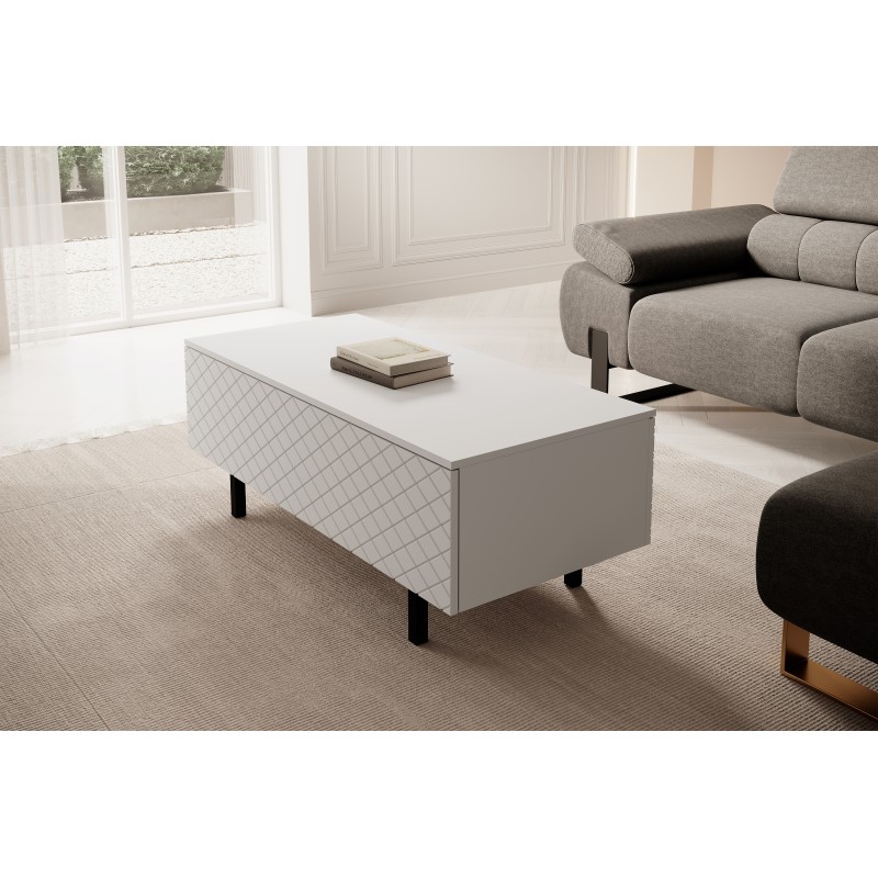 Stolik kawowy Scalia II 120 2K ze schowkiem - biały mat / czarne nogi - Limitowana oferta Stolik kawowy Scalia II 120 2K ze schowkiem - biały mat / czarne nogi - Limitowana oferta