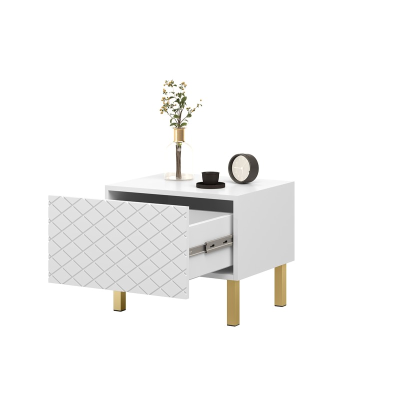 Zestaw szafka nocna stolik Scalia II 50 1SZ 2 szt. - biały mat / złote nogi - Limitowana oferta Zestaw szafka nocna stolik Scalia II 50 1SZ 2 szt. - biały mat / złote nogi - Limitowana oferta