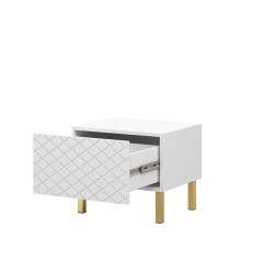 Zestaw szafka nocna stolik Scalia II 50 1SZ 2 szt. - biały mat / złote nogi - Limitowana oferta Zestaw szafka nocna stolik Scalia II 50 1SZ 2 szt. - biały mat / złote nogi - Limitowana oferta