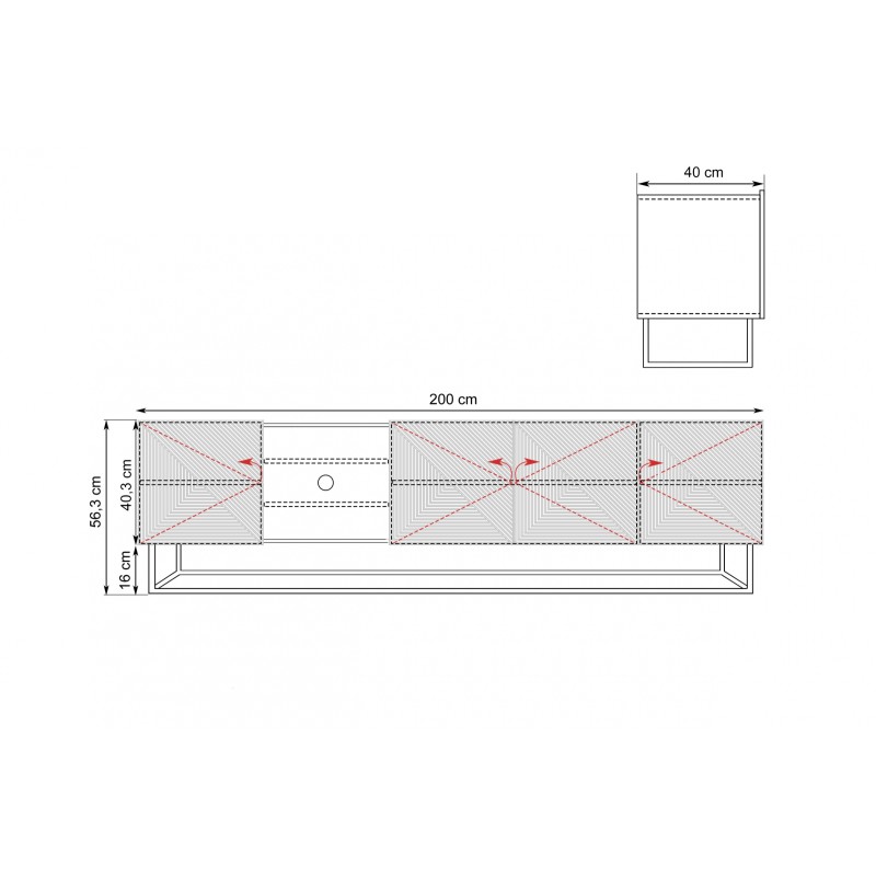 Szafka RTV Asha 200 cm ryflowana z wnęką i metalowym stelażem - artisan / czarny mat Szafka RTV Asha 200 cm ryflowana z wnęką i metalowym stelażem - artisan / czarny mat