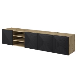 Szafka RTV wisząca Asha 200 cm - artisan / czarny mat