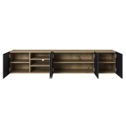 Szafka RTV wisząca Asha 200 cm z ryflowanym frontem i wnęką - artisan / czarny mat Szafka RTV wisząca Asha 200 cm z ryflowanym frontem i wnęką - artisan / czarny mat