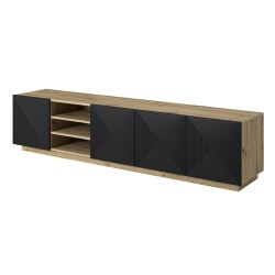 Szafka RTV Asha 200 cm - czarny mat, ryflowany front