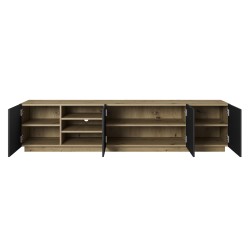Szafka RTV Asha 200 cm z ryflowanym frontem i wnęką - artisan / czarny mat Szafka RTV Asha 200 cm z ryflowanym frontem i wnęką - artisan / czarny mat