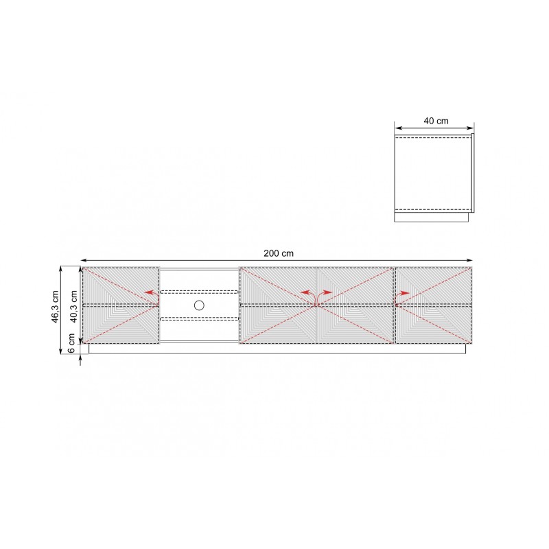 Szafka RTV Asha 200 cm z ryflowanym frontem i wnęką - artisan / czarny mat Szafka RTV Asha 200 cm z ryflowanym frontem i wnęką - artisan / czarny mat