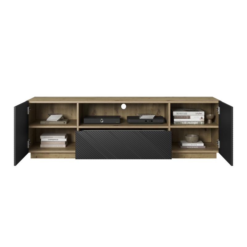 Szafka RTV Asha 167 cm z szufladą i wnęką - artisan / czarny mat Szafka RTV Asha 167 cm z szufladą i wnęką - artisan / czarny mat