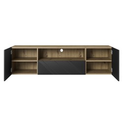 Szafka RTV Asha 167 cm wisząca z szufladą i wnęką - artisan / czarny mat Szafka RTV Asha 167 cm wisząca z szufladą i wnęką - artisan / czarny mat