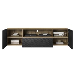 Szafka RTV Asha 167 cm wisząca z szufladą i wnęką - artisan / czarny mat Szafka RTV Asha 167 cm wisząca z szufladą i wnęką - artisan / czarny mat