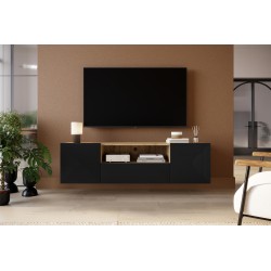Szafka RTV Asha 167 cm wisząca z szufladą i wnęką - artisan / czarny mat Szafka RTV Asha 167 cm wisząca z szufladą i wnęką - artisan / czarny mat