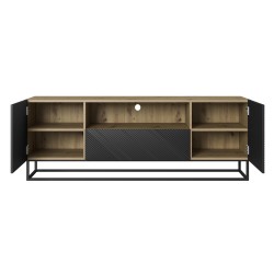 Szafka RTV Asha 167 cm z szufladą i metalowym stelażem - artisan / czarny mat Szafka RTV Asha 167 cm z szufladą i metalowym stelażem - artisan / czarny mat