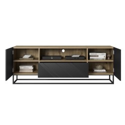 Szafka RTV Asha 167 cm z szufladą i metalowym stelażem - artisan / czarny mat Szafka RTV Asha 167 cm z szufladą i metalowym stelażem - artisan / czarny mat
