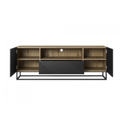 Szafka RTV Asha 167 cm z szufladą i metalowym stelażem - artisan / czarny mat Szafka RTV Asha 167 cm z szufladą i metalowym stelażem - artisan / czarny mat
