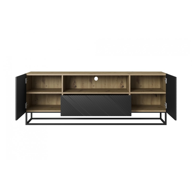 Szafka RTV Asha 167 cm z szufladą i metalowym stelażem - artisan / czarny mat Szafka RTV Asha 167 cm z szufladą i metalowym stelażem - artisan / czarny mat