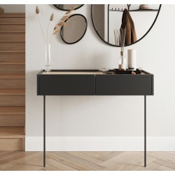 Konsola / toaletka Desin z szufladami i metalowymi nogami 100 cm - czarny mat / dąb nagano Konsola / toaletka Desin z szufladami i metalowymi nogami 100 cm - czarny mat / dąb nagano