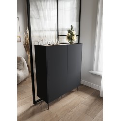 Kredens Desin z ukrytymi szufladami i metalowymi nogami 120 cm - czarny mat / dąb nagano Kredens Desin z ukrytymi szufladami i metalowymi nogami 120 cm - czarny mat / dąb nagano