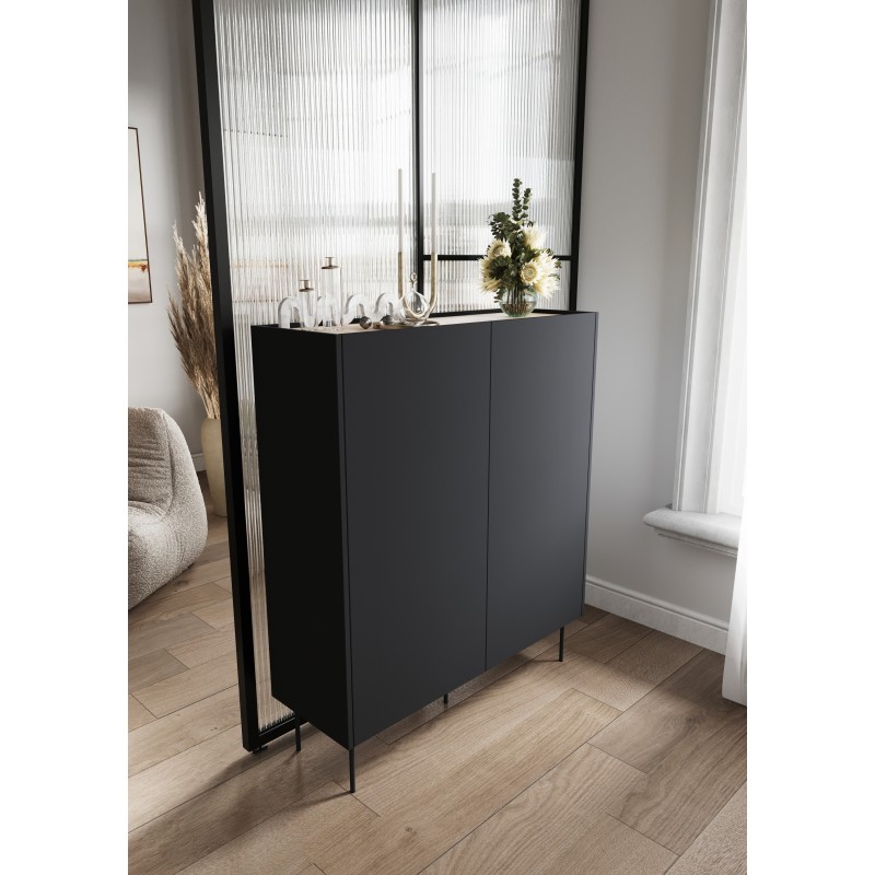 Kredens Desin z ukrytymi szufladami i metalowymi nogami 120 cm - czarny mat / dąb nagano Kredens Desin z ukrytymi szufladami i metalowymi nogami 120 cm - czarny mat / dąb nagano