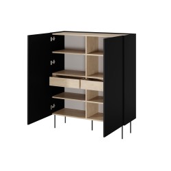 Kredens Desin z ukrytymi szufladami i metalowymi nogami 120 cm - czarny mat / dąb nagano Kredens Desin z ukrytymi szufladami i metalowymi nogami 120 cm - czarny mat / dąb nagano