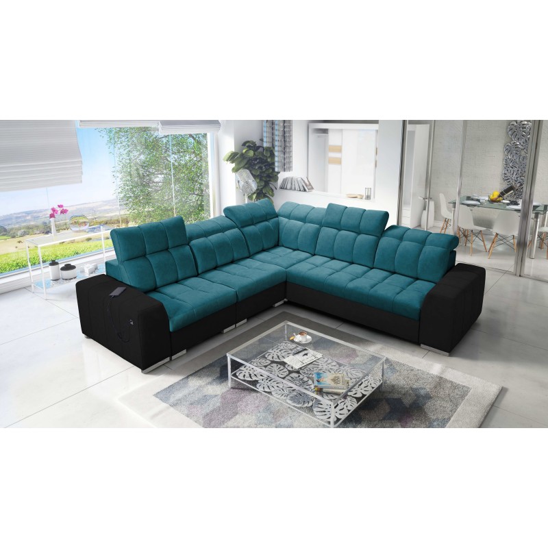 Prisma III corner sofa with sleeping function and USB port – comfort and style in one piece of furniture Prisma III corner sofa with sleeping function and USB port – comfort and style in one piece of furniture