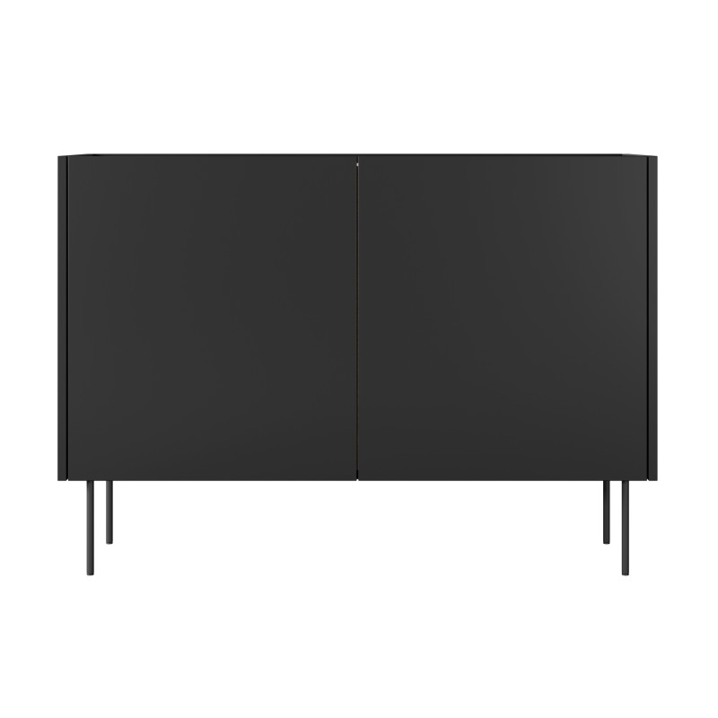 Komoda Desin 120 cm z 2 ukrytymi szufladami i metalowymi nogami- czarny mat / dąb nagano Komoda Desin 120 cm z 2 ukrytymi szufladami i metalowymi nogami- czarny mat / dąb nagano