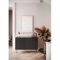 Komoda Desin 120 cm z metalowymi nogami - czarny mat / dąb nagano Komoda Desin 120 cm z metalowymi nogami - czarny mat / dąb nagano