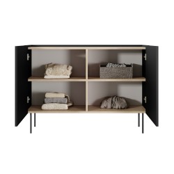 Komoda Desin 120 cm z metalowymi nogami - czarny mat / dąb nagano Komoda Desin 120 cm z metalowymi nogami - czarny mat / dąb nagano