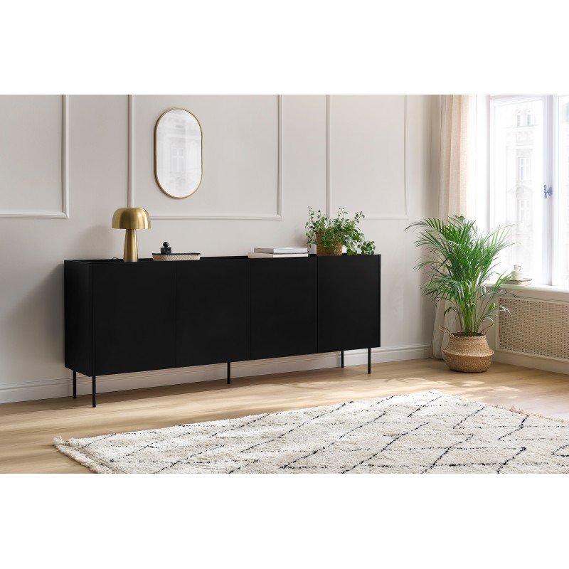 Komoda Desin z 4 ukrytymi szufladami 220 cm - czarny mat / dąb nagano Komoda Desin z 4 ukrytymi szufladami 220 cm - czarny mat / dąb nagano