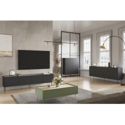 Komoda Desin 220 cm z metalowymi nogami - czarny mat / dąb nagano Komoda Desin 220 cm z metalowymi nogami - czarny mat / dąb nagano