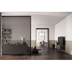 Szafka RTV Desin 120 cm z ukrytą szufladą i metalowymi nogami - czarny mat / dąb nagano Szafka RTV Desin 120 cm z ukrytą szufladą i metalowymi nogami - czarny mat / dąb nagano
