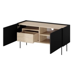 Szafka RTV Desin 120 cm z ukrytą szufladą i metalowymi nogami - czarny mat / dąb nagano Szafka RTV Desin 120 cm z ukrytą szufladą i metalowymi nogami - czarny mat / dąb nagano