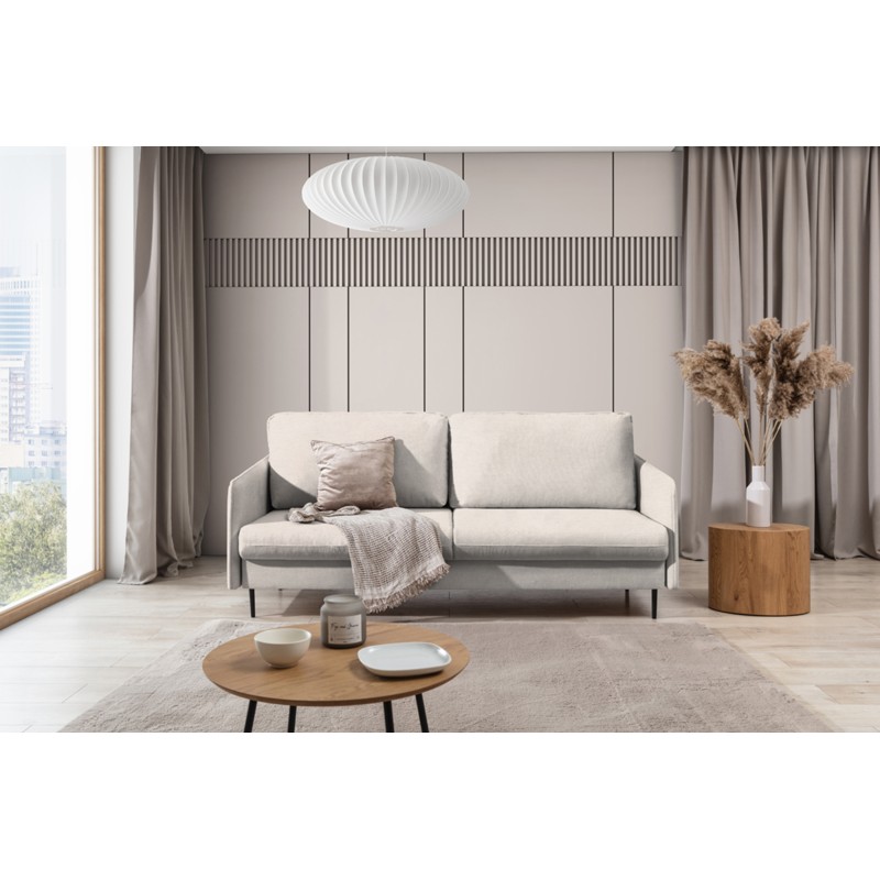 Kanapa z funkcją spania Taila - beżowa plecionka Loft 01 / czarne nogi