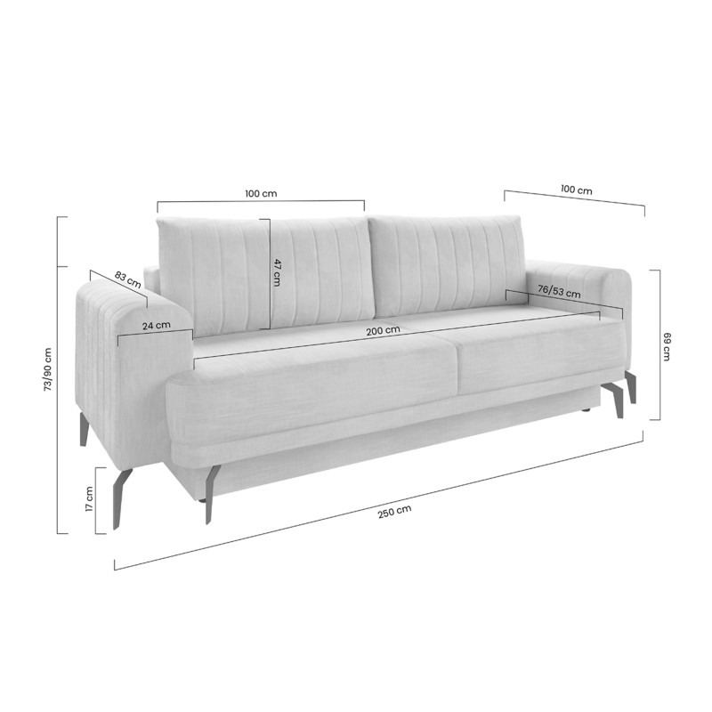 Kanapa Luzano z funkcją spania - kremowy welur Vogue 1