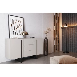 Komoda Larena 150 cm z szufladami - kaszmir / czarne nóżki - Końcówka Serii Komoda Larena 150 cm z szufladami - kaszmir / czarne nóżki - Końcówka Serii