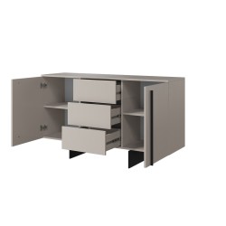 Komoda Larena 150 cm z szufladami - kaszmir / czarne nóżki - Końcówka Serii Komoda Larena 150 cm z szufladami - kaszmir / czarne nóżki - Końcówka Serii