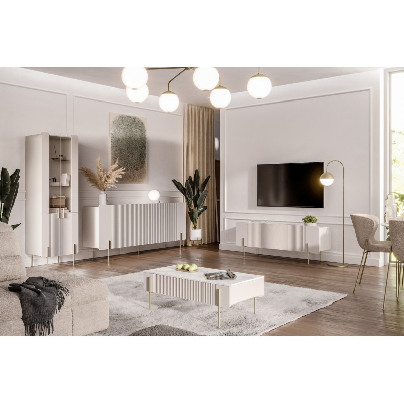 Szafka RTV Malmi 150 cm - kaszmir / crema bianca / złote nóżki Szafka RTV Malmi 150 cm - kaszmir / crema bianca / złote nóżki