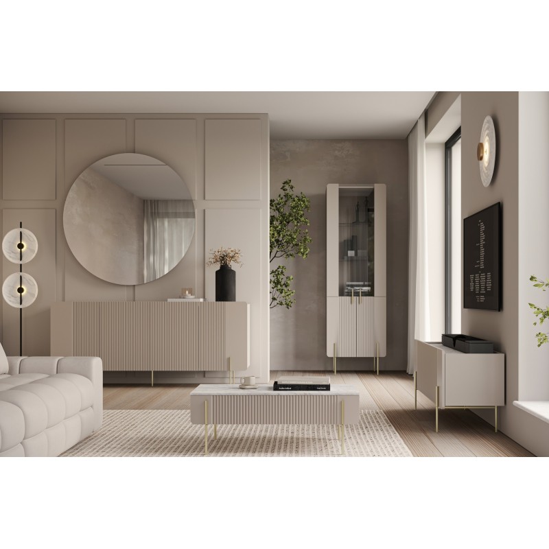 Szafka RTV Malmi 150 cm - kaszmir / crema bianca / złote nóżki Szafka RTV Malmi 150 cm - kaszmir / crema bianca / złote nóżki