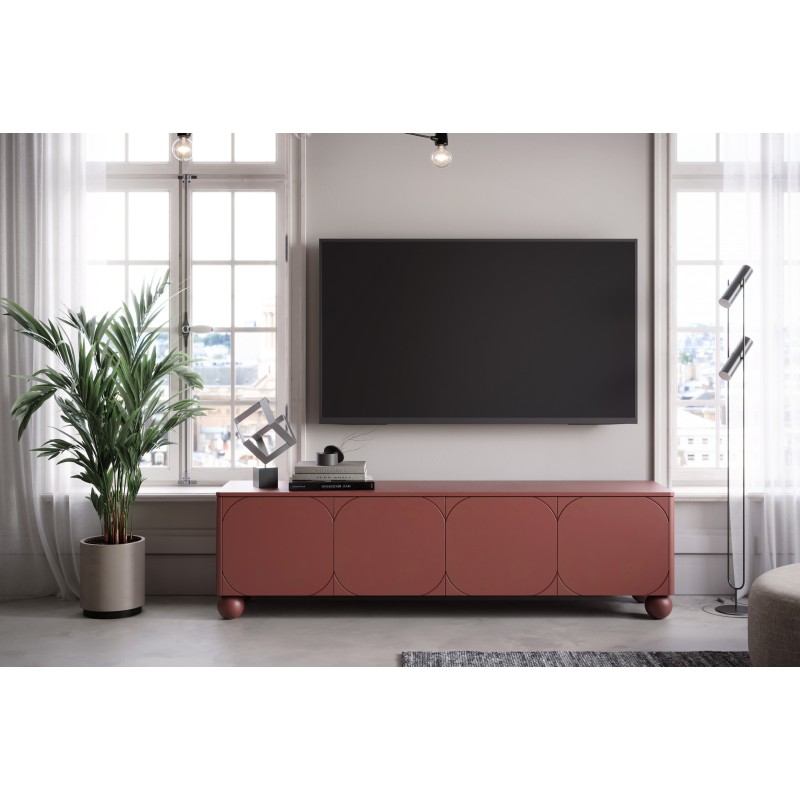 Szafka RTV Sonatia II 200 cm czterodrzwiowa z dwoma ukrytymi szufladami - burgund Szafka RTV Sonatia II 200 cm czterodrzwiowa z dwoma ukrytymi szufladami - burgund
