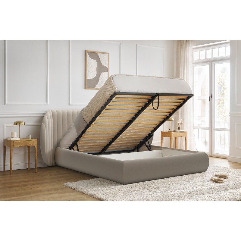 Łóżko sypialniane Galin 140x200 z pojemnikiem - beżowy welur Velluto 2 Łóżko sypialniane Galin 140x200 z pojemnikiem - beżowy welur Velluto 2