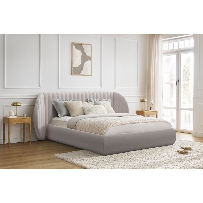 Łóżko sypialniane Galin 140x200 z pojemnikiem - beżowa tkanina łatwozyszcząca Maya 01 Łóżko sypialniane Galin 140x200 z pojemnikiem - beżowa tkanina łatwozyszcząca Maya 01