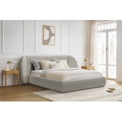 Łóżko sypialniane Galin 140x200 z pojemnikiem - beżowa tkanina łatwoczyszcząca Leo 03 Łóżko sypialniane Galin 140x200 z pojemnikiem - beżowa tkanina łatwoczyszcząca Leo 03